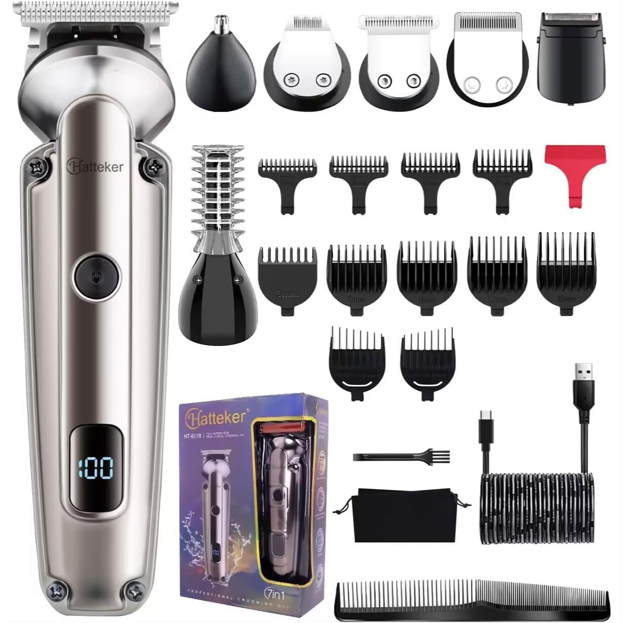 Men'S Grooming Products Kit - 7-in-1 Beard Trimmer for Men, Cordless