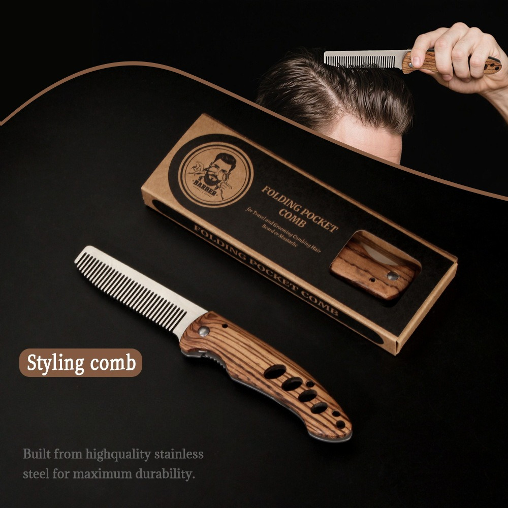 Mens Grooming Box - Solid Wood & Metal Folding Beard