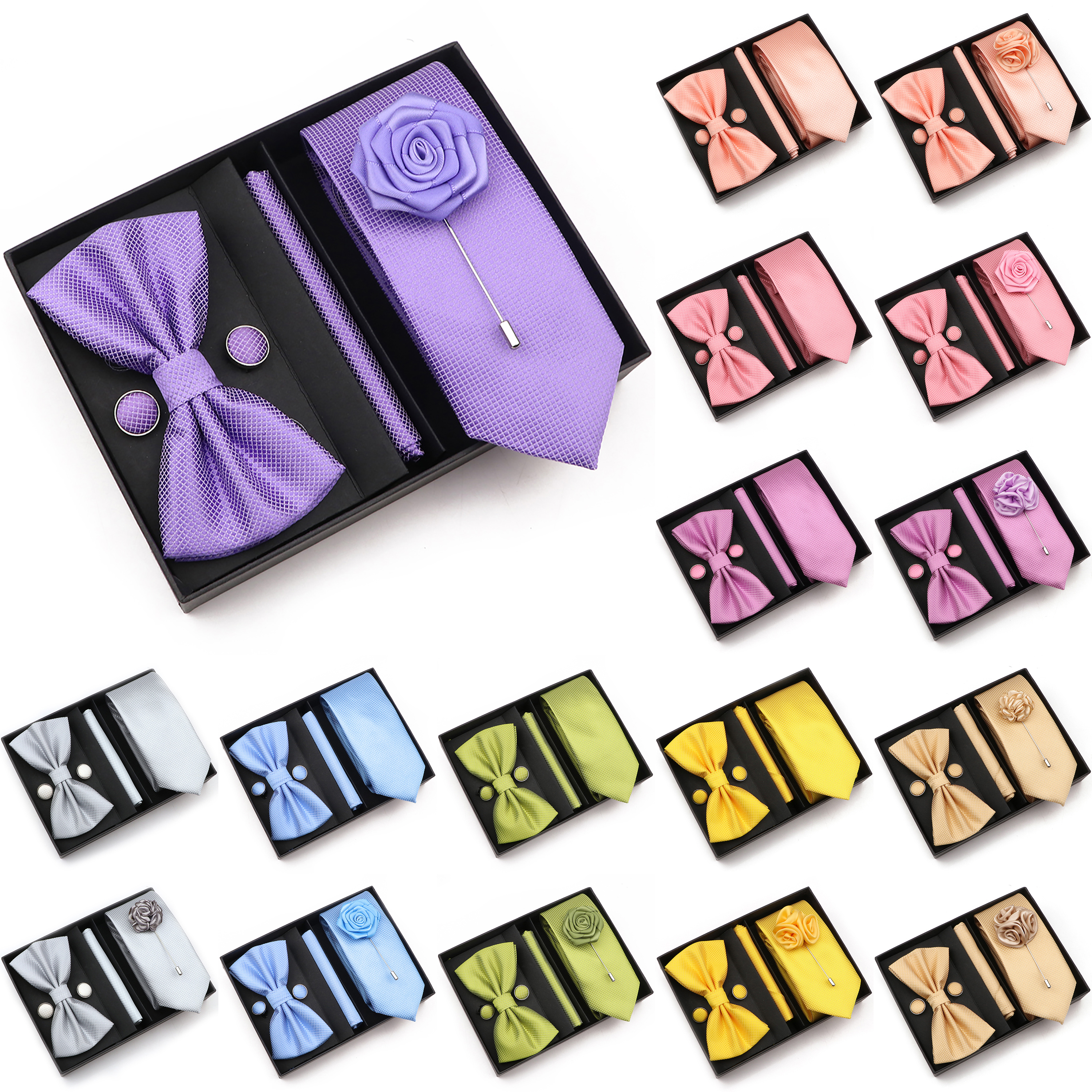 New Style Tie Set Solid Color  - Mens Grooming Box recension och pris